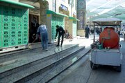 تقرير مصور/ غسل محيط العتبة العباسية المقدسة وتنظيفه