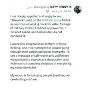 Protesta ni Katy Perry sa White House dahil sa paggamit ng kanyang kanta sa video ng military attacks