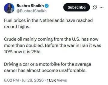 Tagapagbalita ng BBC: Ang presyo ng gasolina sa Netherlands ay umabot sa pinakamataas na antas nito