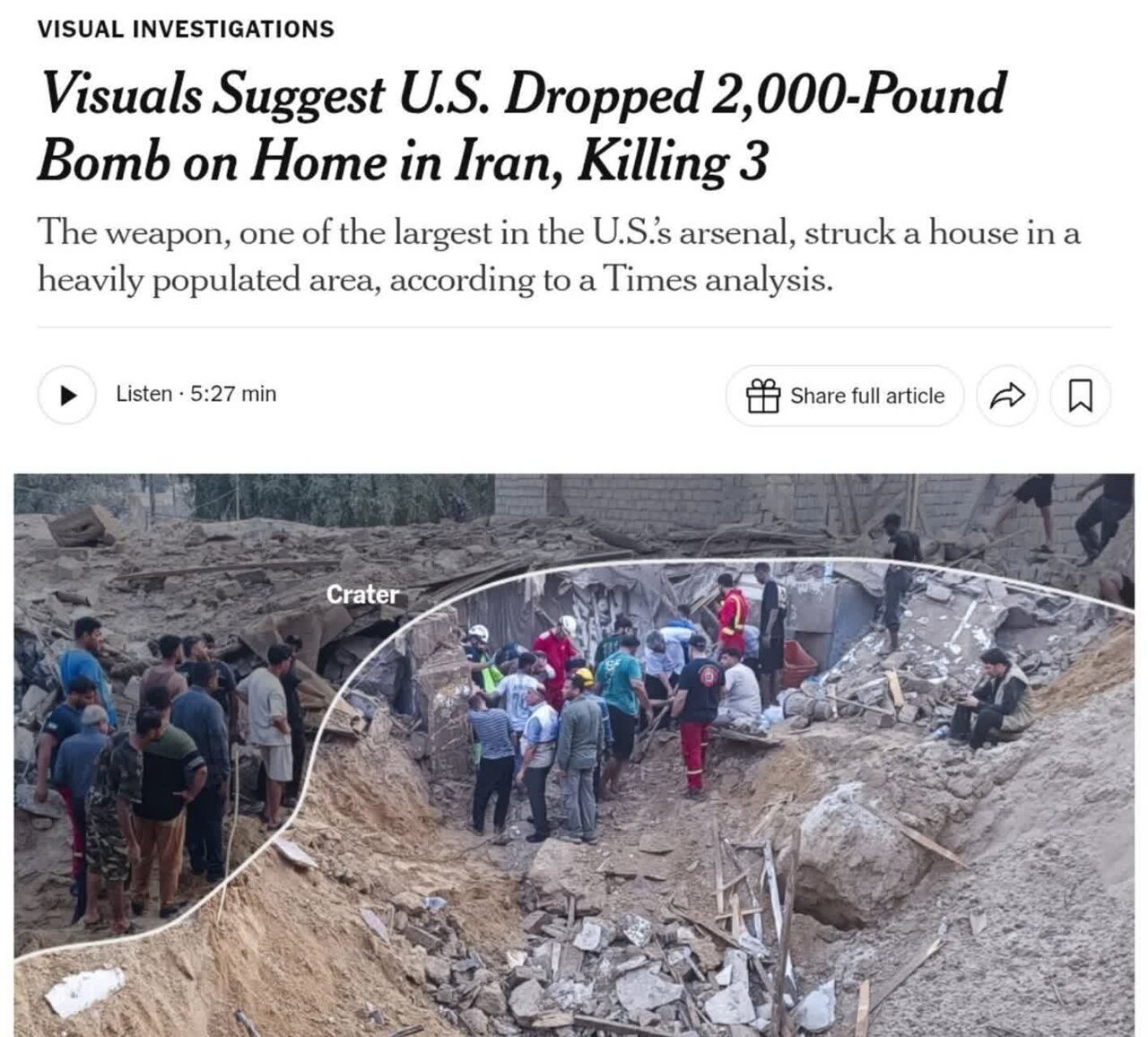New York Times: Isang-toneladang bomba, ibinagsak sa bahay sa Qeshm