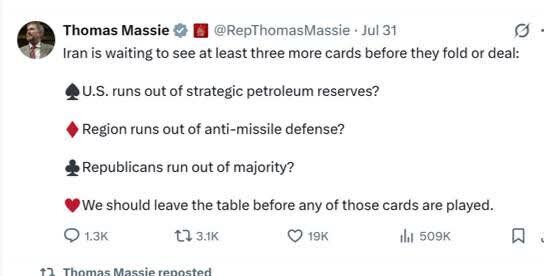Kinatawan ng Republikano ng Amerika: Ang Iran ay naghihintay na mabuksan ang tatlong "card"