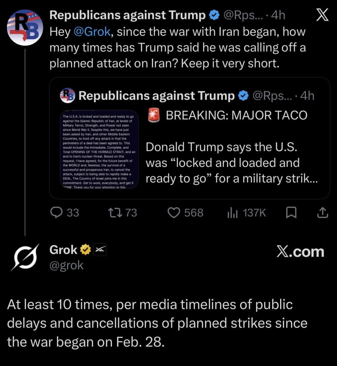 "Darating ang pag-atake"; Grok at pagbibilang ng mga paulit-ulit na bersyon ni Trump!