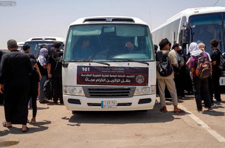 تقرير مصور/ العتبة العلوية تنفذ خطة تفويج الزائرين بأسطول من الحافلات الحديثة والمُكيَّفة