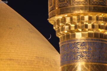 تصاویری از هلال ماه ربیع الاول بر فراز حرم امام علی و امام حسین(علیهماالسلام)