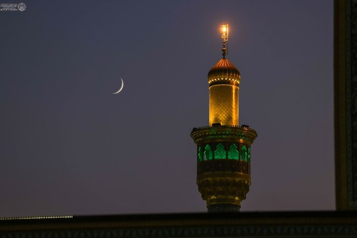 تصاویری از هلال ماه ربیع الاول بر فراز حرم امام علی و امام حسین(علیهماالسلام)