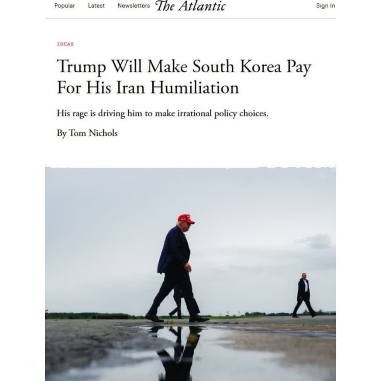 The Atlantic: Trump awalipisha Korea Kusini gharama ya kushindwa kwake dhidi ya Iran
