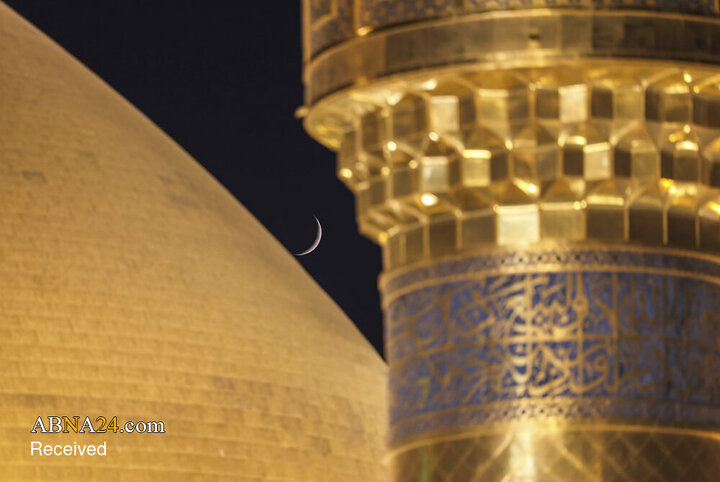 درخشش هلال ماه ربیع‌الاول بر فراز حرم مطهر علوی