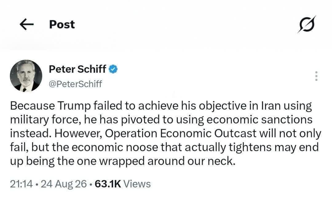 Babala ni Peter Schiff: Ang Economic Rope Laban sa Iran ay Maaaring Bumalot sa Leeg ng Amerika