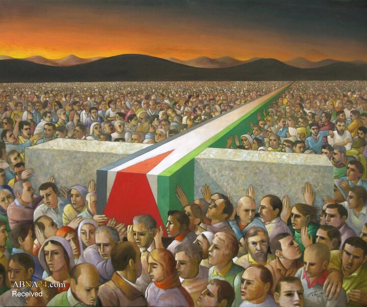یکی از برجسته‌ترین آثار سلیمان منصور، رنج فلسطینیان در سایه اشغال و پایداری روزمره آنان را به تصویر می‌کشد. در این نقاشی رنگ‌روغن، صحنه‌ای نمادین از یک مراسم تشییع دیده می‌شود؛ جمعیتی انبوه تابوت یک فلسطینی را که با پرچم فلسطین پوشانده شده و به شکل صلیبی بزرگ به تصویر درآمده است حمل می‌کنند تصویری که یادآور روایت مصلوب شدن حضرت مسیح(ع) است.