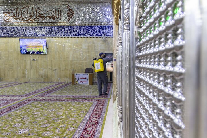 تقرير مصور/ قسم الشؤون الخدمية ينفذ حملة تعفير في مقام الإمام المهدي (عجّل الله فرجه)