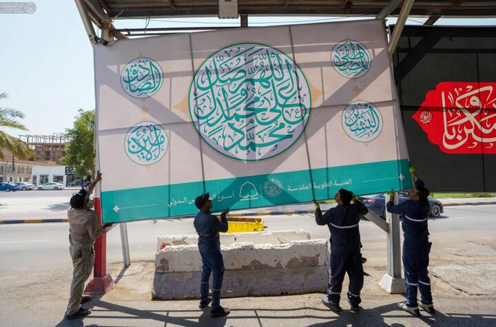 تقرير مصور/ استعدادًا لأسبوع الصادقَيْن الدولي.. إنجاز أعمال تزيين مواقع في النجف الأشرف
