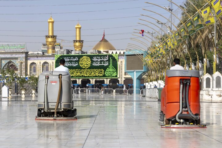 تقرير مصور/ تنفيذ حملة غسل الساحة الوسطية لبين الحرمين وتنظيفها