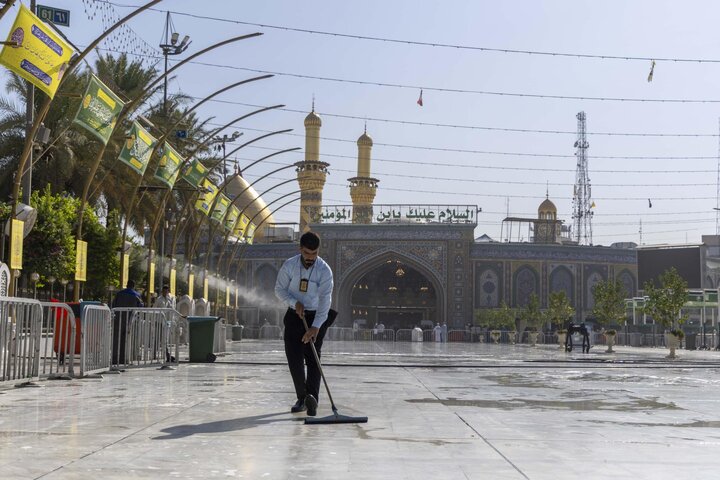 تقرير مصور/ تنفيذ حملة غسل الساحة الوسطية لبين الحرمين وتنظيفها