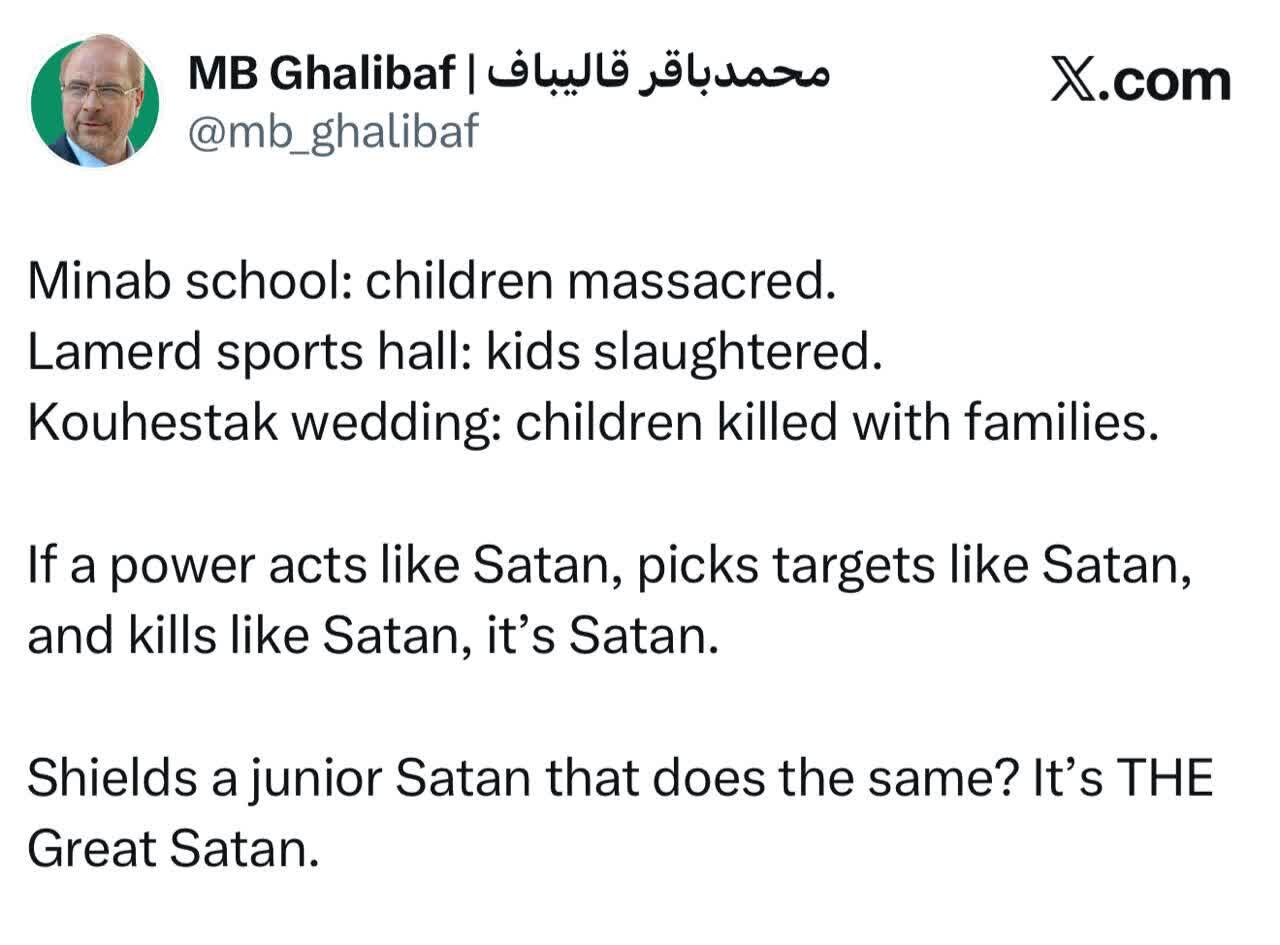 Pahayag ni Ghalibaf: "Ang Amerika ang Dakilang Satanas"