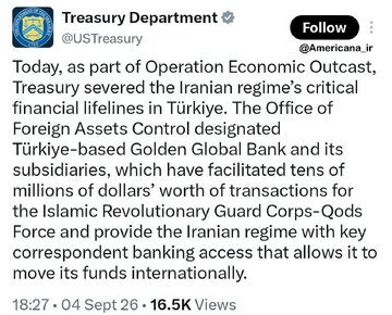 US, Nagpataw ng Sanctions sa Golden Global Bank ng Turkey