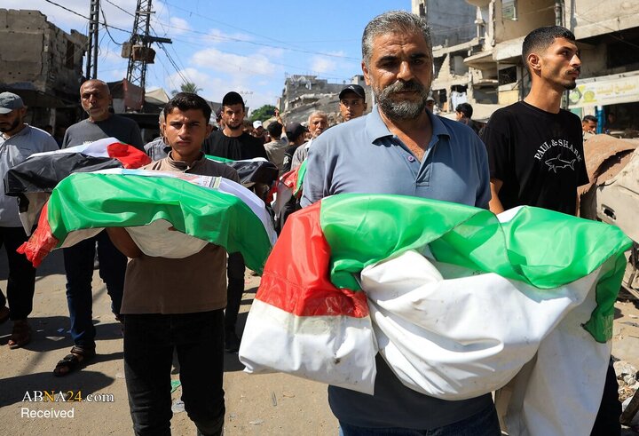 تشییع پیکر ۱۰۰ شهید فلسطینی در غزه