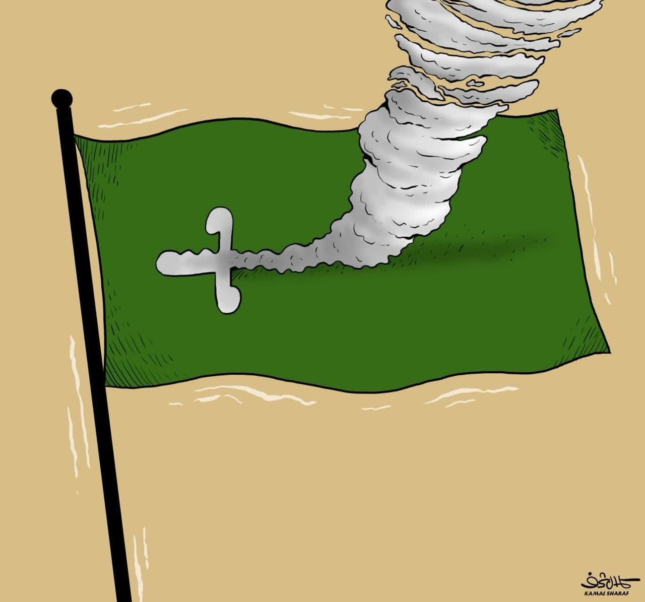 Cartoon ni Kamal Sharaf sa Pag-atake ng Yemen sa Saudi Oil