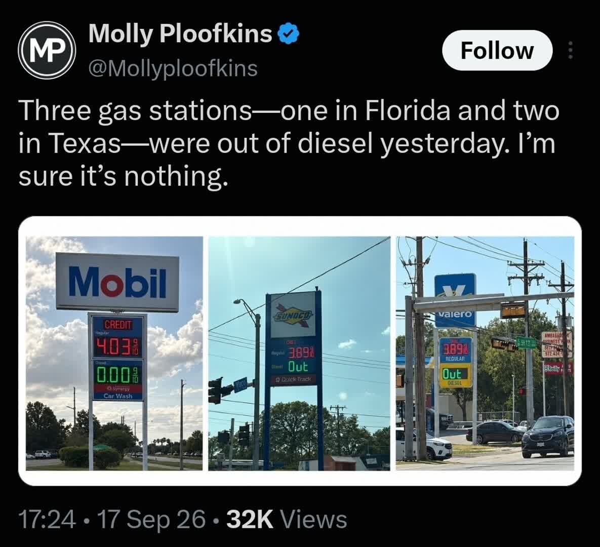 Naubos ang diesel sa Florida at Texas