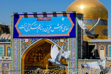 Photos: Installation of inscriptions for birth anniversary of Imam Hasan al-Askari at Razavi Holy Shrine