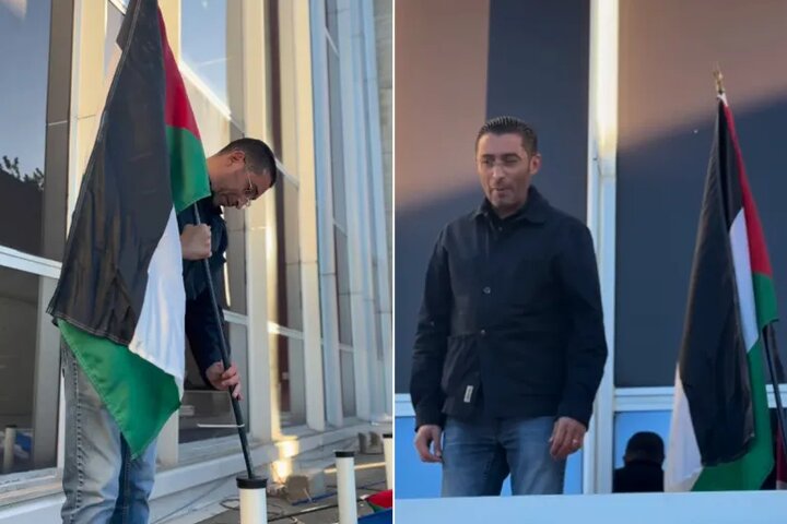عمدة بلدية فينيسيو الفرنسية يرفع علم فلسطين على واجهة البلدية