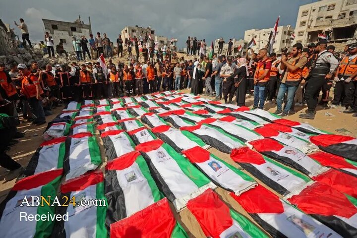 تشییع و خاکسپاری ۱۰۵ فلسطینی در قبرستان شیخ رضوان غزه