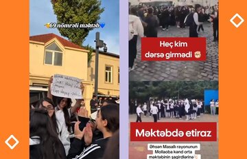 Видео \ 69 № Мәктәбдә вә Масаллынын Моллаоба кәндиндә, Һиҹаб Гадағасына гаршы коллектив етираз