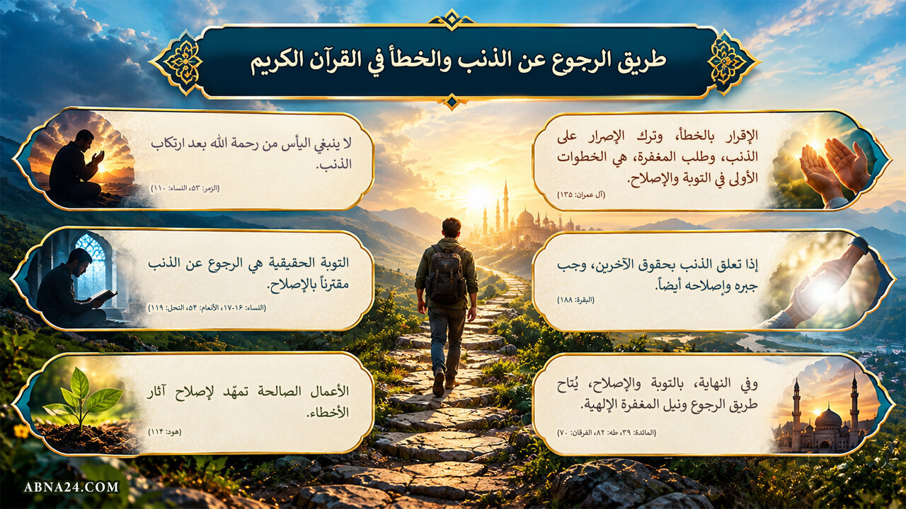 إنفوغراف / مسار الرجوع عن الذنب والخطأ في القرآن الكريم