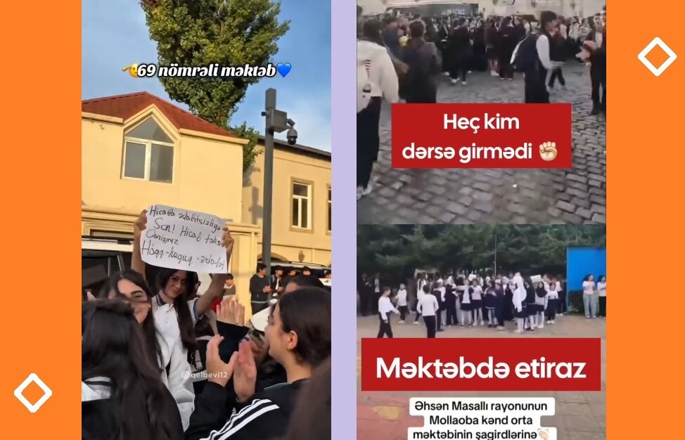 Видео \ 69 № Мәктәбдә вә Масаллынын Моллаоба кәндиндә, Һиҹаб Гадағасына гаршы коллектив етираз