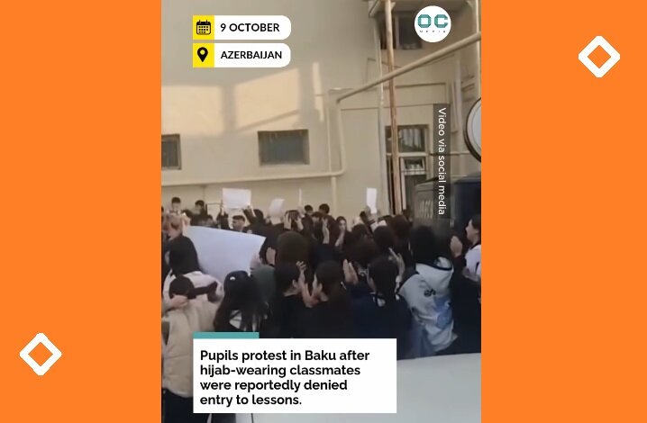 Video \ Balaxanında məktəbli şagirdlər Hicablı şagird yoldaşlarını müdafiə edərək onların Hicabla dərslərə buraxılmasını tələb edirlər