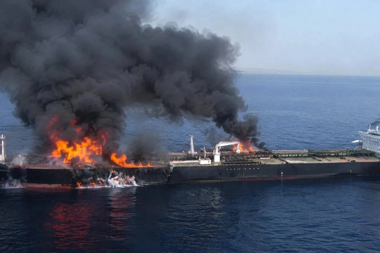 Third oil tanker catches fire after striking naval mine in Strait of Hormuz
