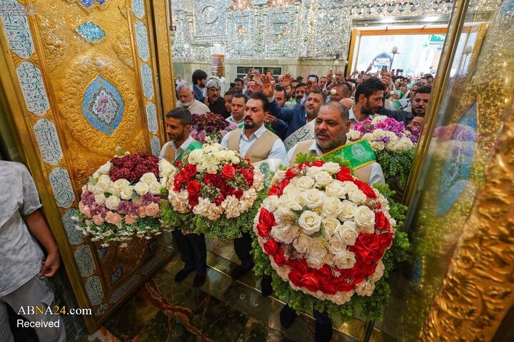 گل‌آرایی حرم مطهر امام علی(ع) در آستانه میلاد حضرت زینب(س)