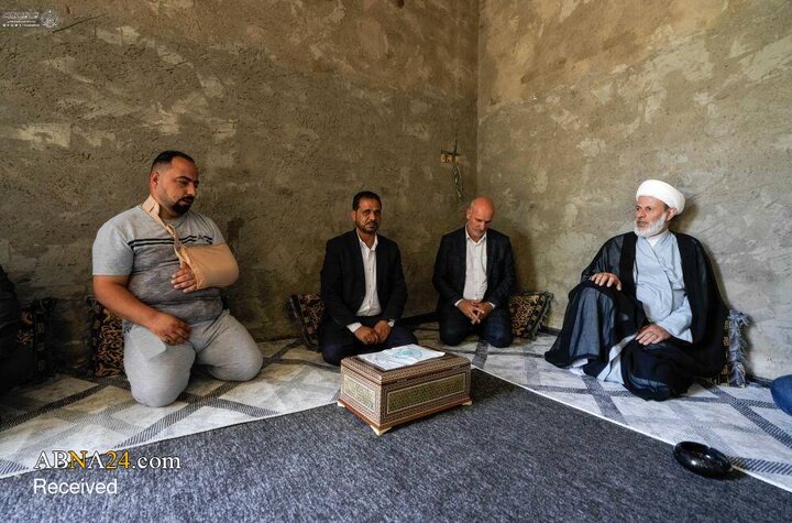 دیدار هیئتی از آستان مقدس علوی با مجروحان و خانواده‌های شهدای تجاوز آمریکایی صهیونیستی به عراق