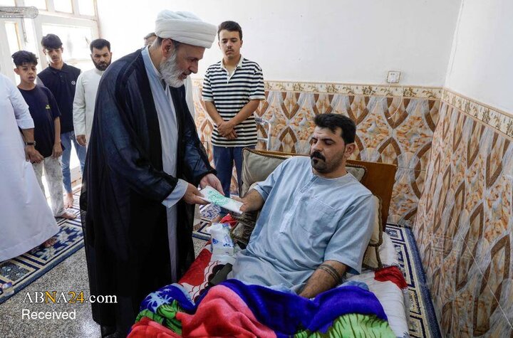 دیدار هیئتی از آستان مقدس علوی با مجروحان و خانواده‌های شهدای تجاوز آمریکایی صهیونیستی به عراق