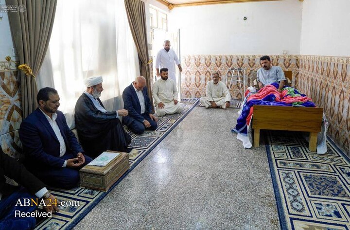 دیدار هیئتی از آستان مقدس علوی با مجروحان و خانواده‌های شهدای تجاوز آمریکایی صهیونیستی به عراق
