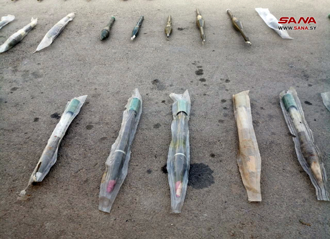Amounts of weapons left behind by Daesh terrorists seized in Syria's Daraa