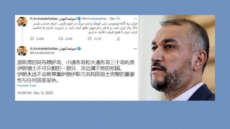 Твитт Амир-Абдоллахиана на китайском языке о необходимости уважать территориальную целостность Ирана