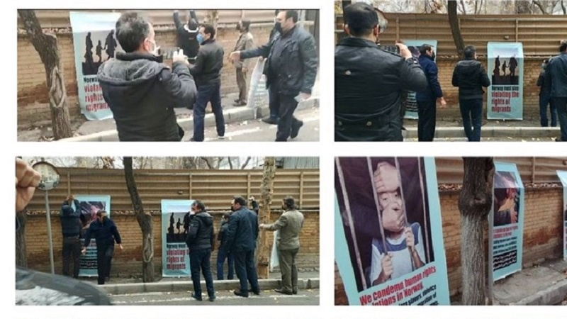 Акция протеста ряда членов правозащитных организаций перед посольством Норвегии в Тегеране