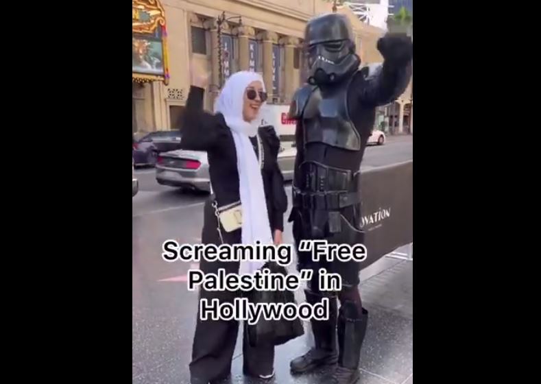 Video: Screaming “Free Palestine” in Hollywood from Star Wars! 