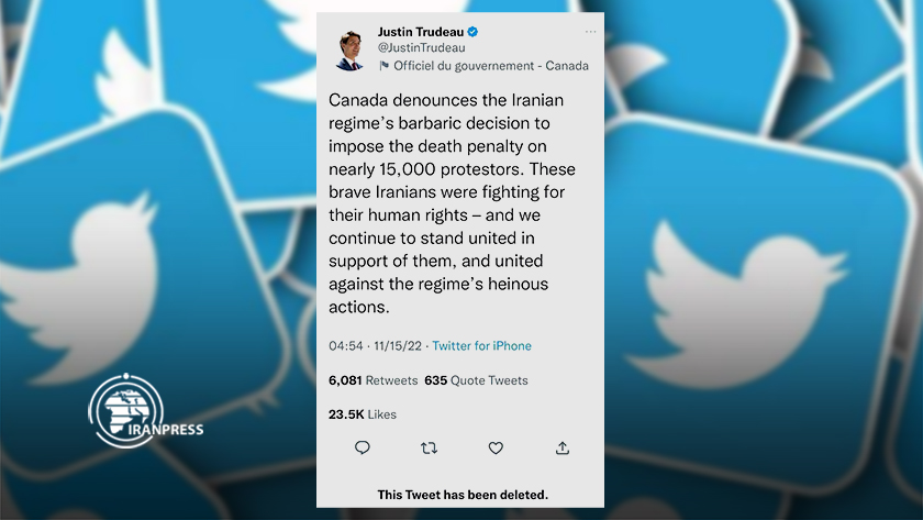  Canadian Prime Minister deletes false tweet on Iran without explanation