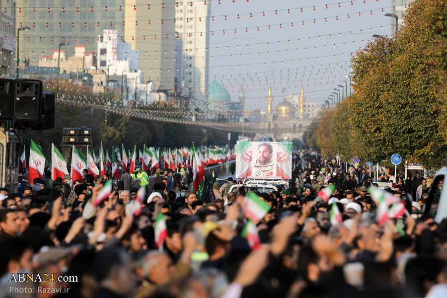 تقرير مصور / جماهير غفيرة تشارك في تشييع جثمان الشهيد المدافع عن الأمن في مشهد المقدسة