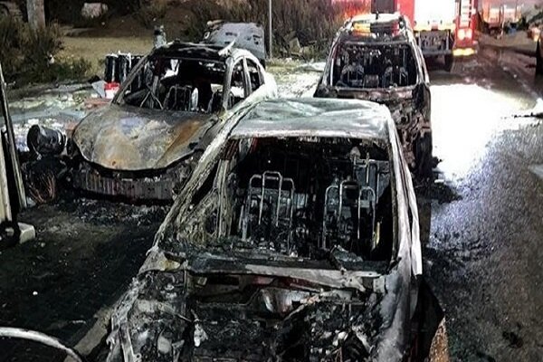Israeli terrorist settlers set Palestinian cars on fire 