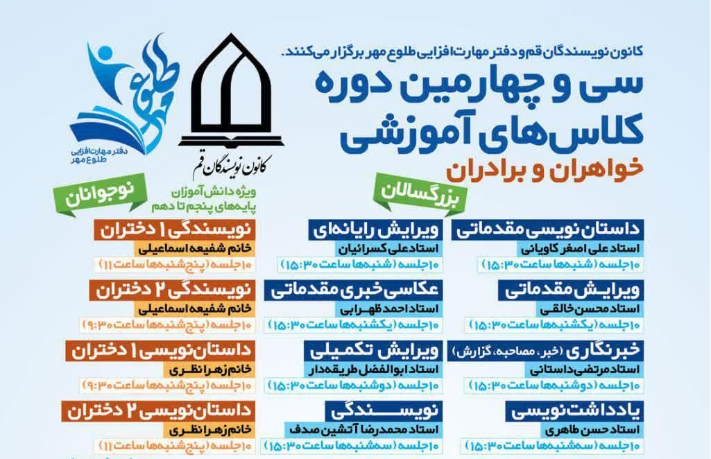 برگزاری سی و چهارمین دوره کلاس‌های آموزشی از سوی مؤسسه طلوع مهر در قم