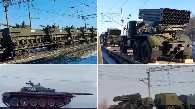 Arrivo di centinaia di carri armati e veicoli militari russi in Bielorussia