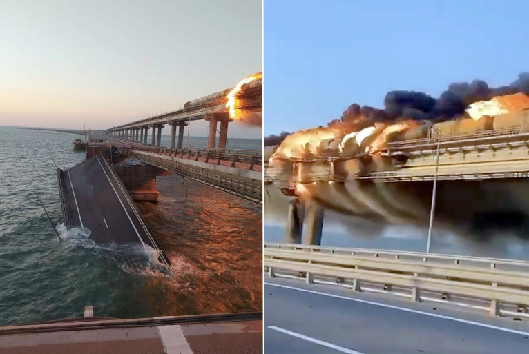 تفجير جسر القرم.. مستشار زيلينسكي يصفه "بالبداية" وموسكو تعتبره "إعلان حرب"