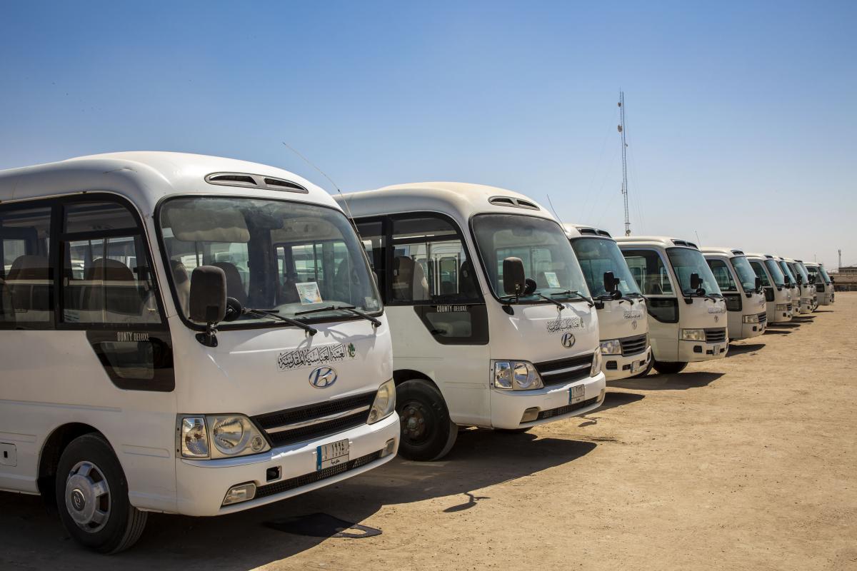 Vehicles' department of Al-Abbas shrine mobilizing its means to transport visitors of Arbaeen returning to their cities
