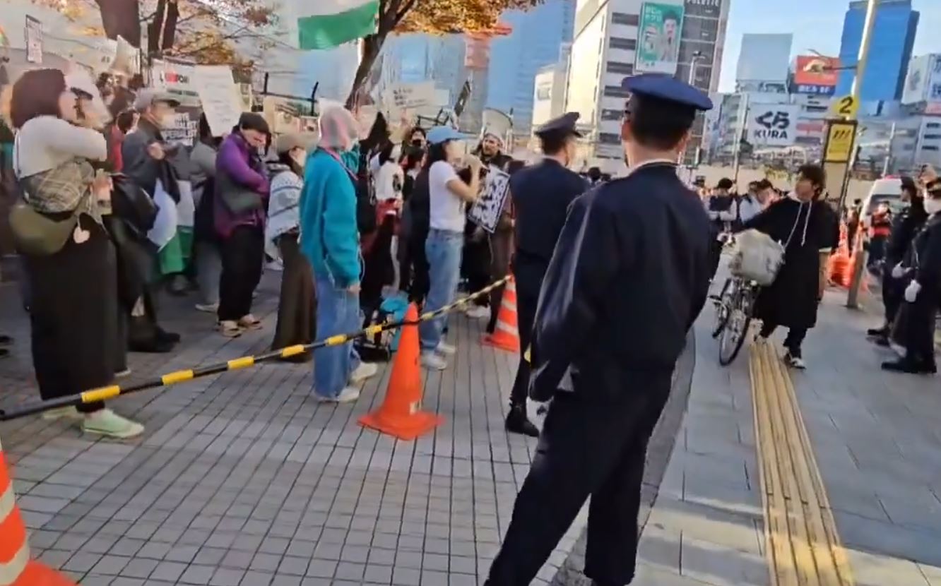 Video: Protest in Shinjuku district of Tokyo, Japan, in support of Palestine and Gaza