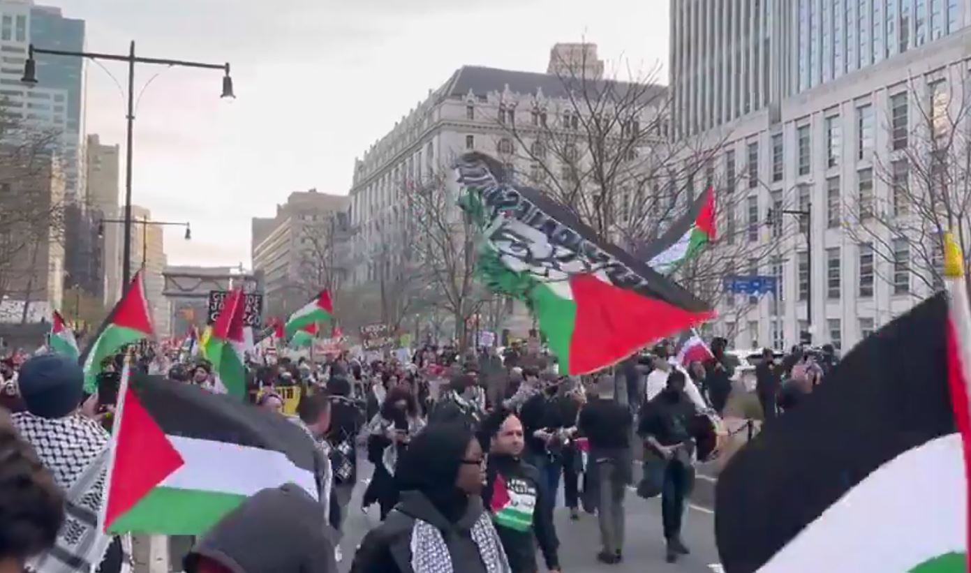 Video: Pro-Palestine march on Brooklyn Bridge in New York in solidarity with Gaza people