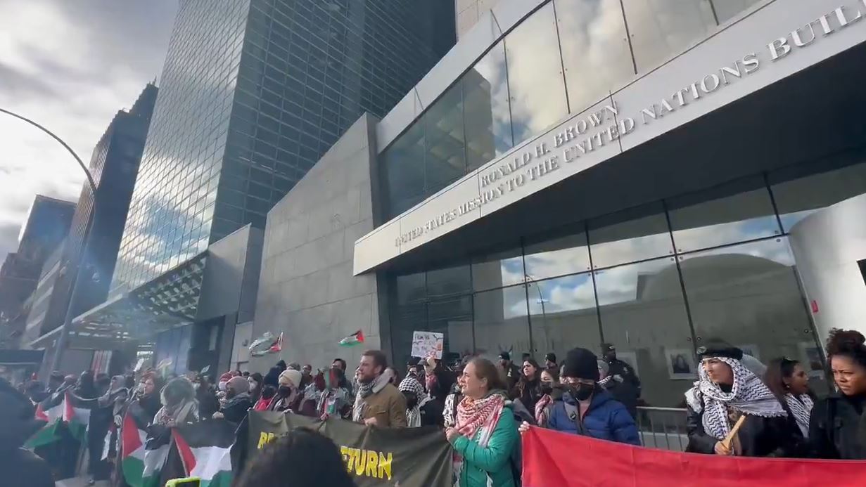 Video: Protesters chant for Palestine outside US mission to UN on global strike day for Gaza