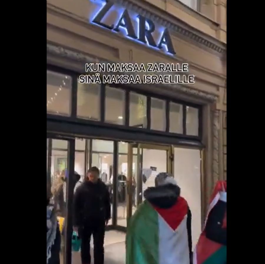 Video: Activists stage a sit-in inside ZARA in Helsinki, Finland against its support for Israel