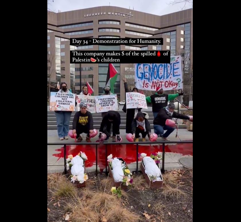 Demonstration outside headquarters of Lockheed Martin, Washington against selling its jets to Zionist